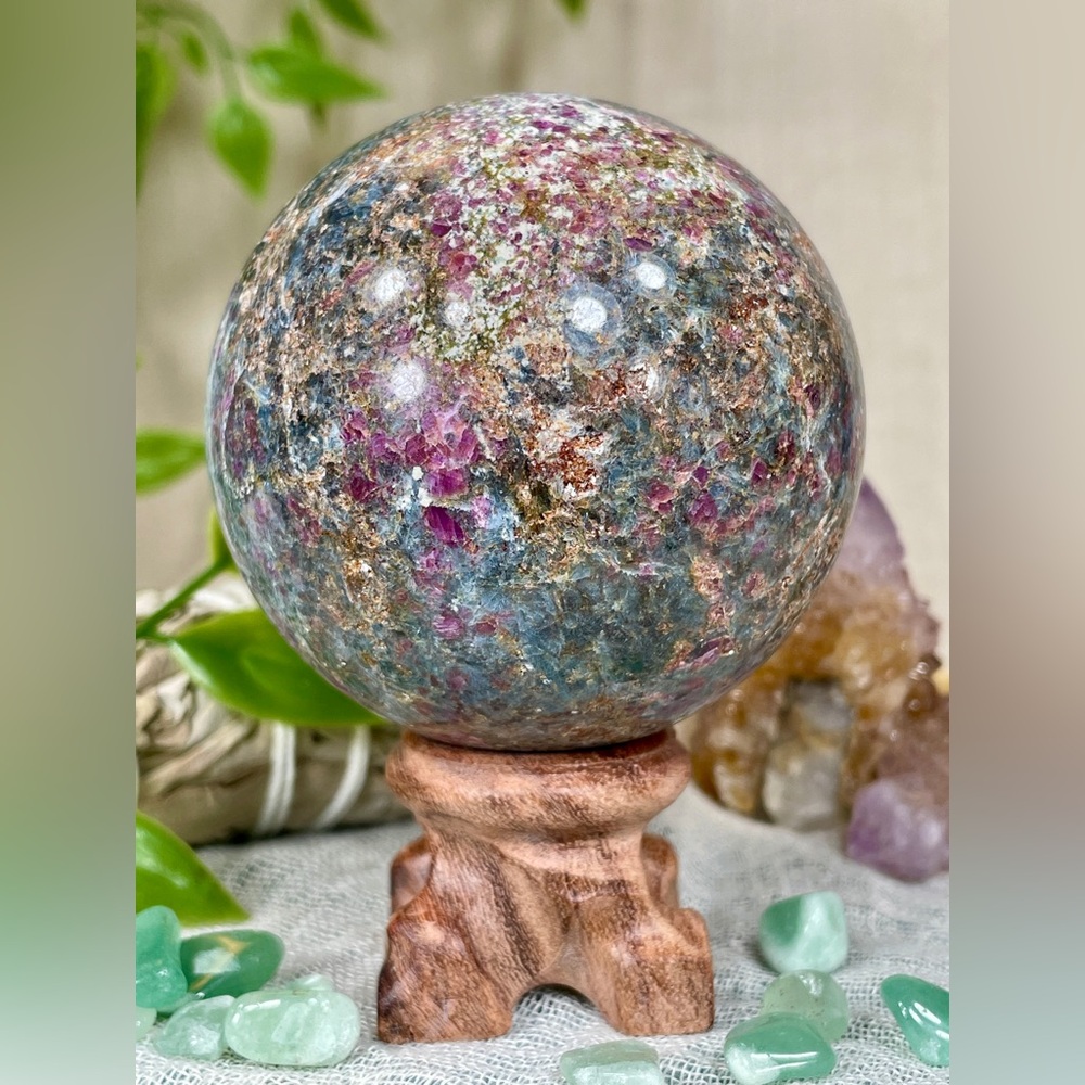 1640 UV Reactive Ruby Zoisite Crystal Sphere